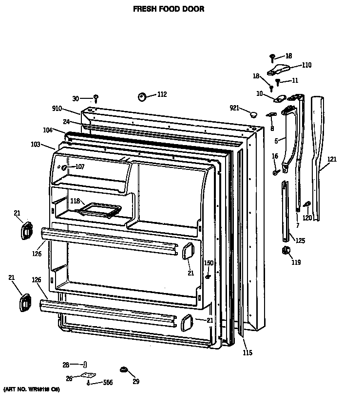 Hotpoint CTX18LASARWH fresh food door diagram
