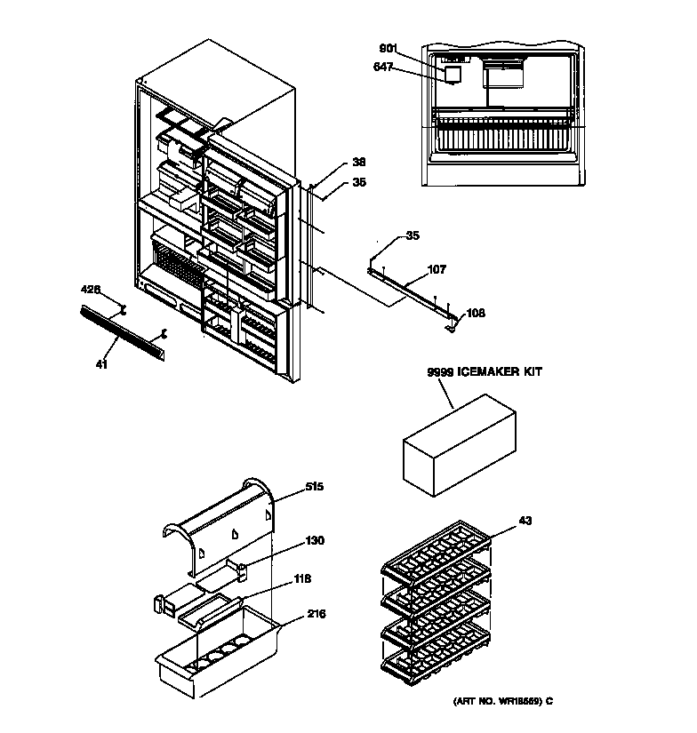 GE TCX22PACAAA door handles and accessories diagram