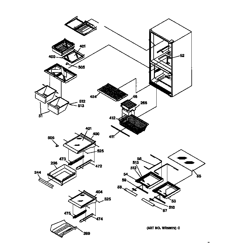 GE TCX22PACAAA shelving assemblies diagram