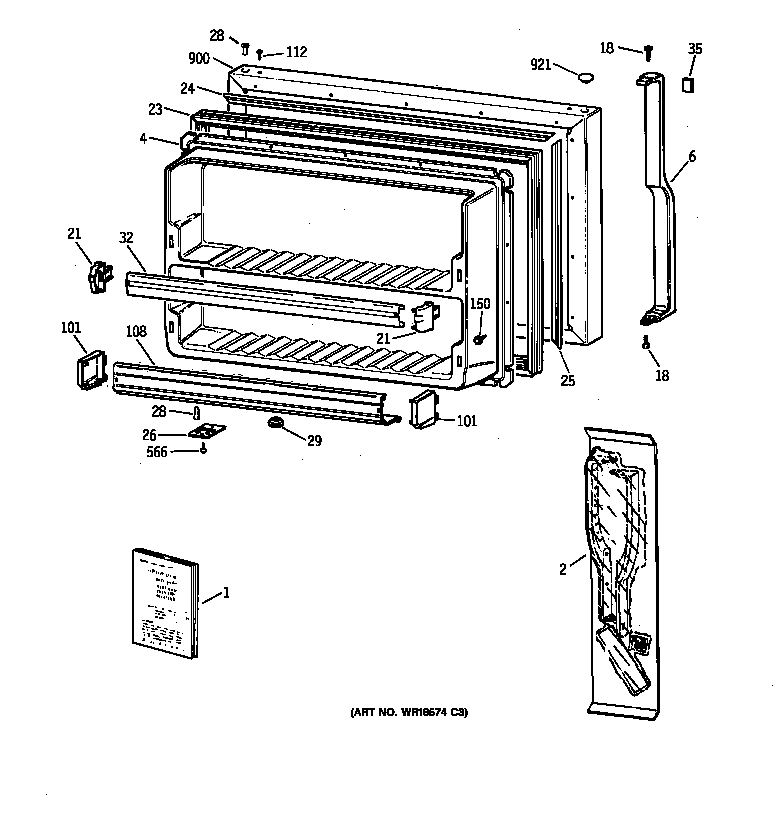 GE TBX22FICBRBB freezer door diagram