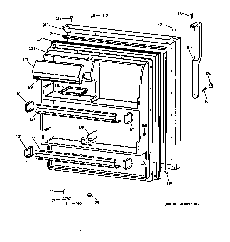 GE TBM18JACDRWW fresh food door diagram
