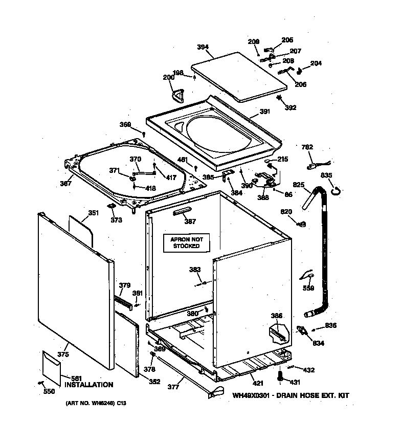 GE WSSR3120W1AA cabinet, cover & front panel diagram
