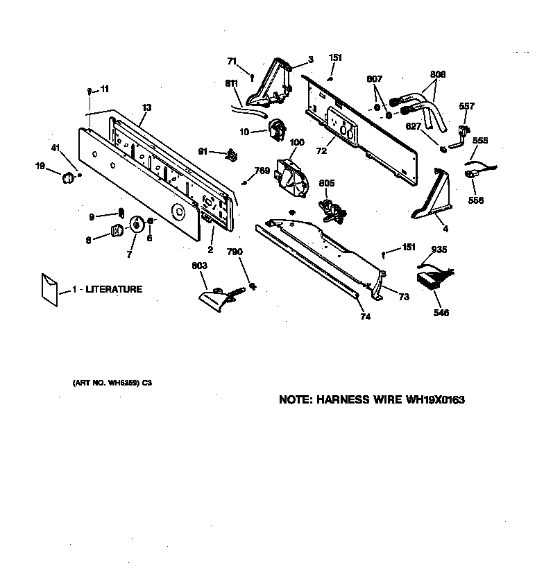 GE WCSR2070TCAA controls & backsplash diagram