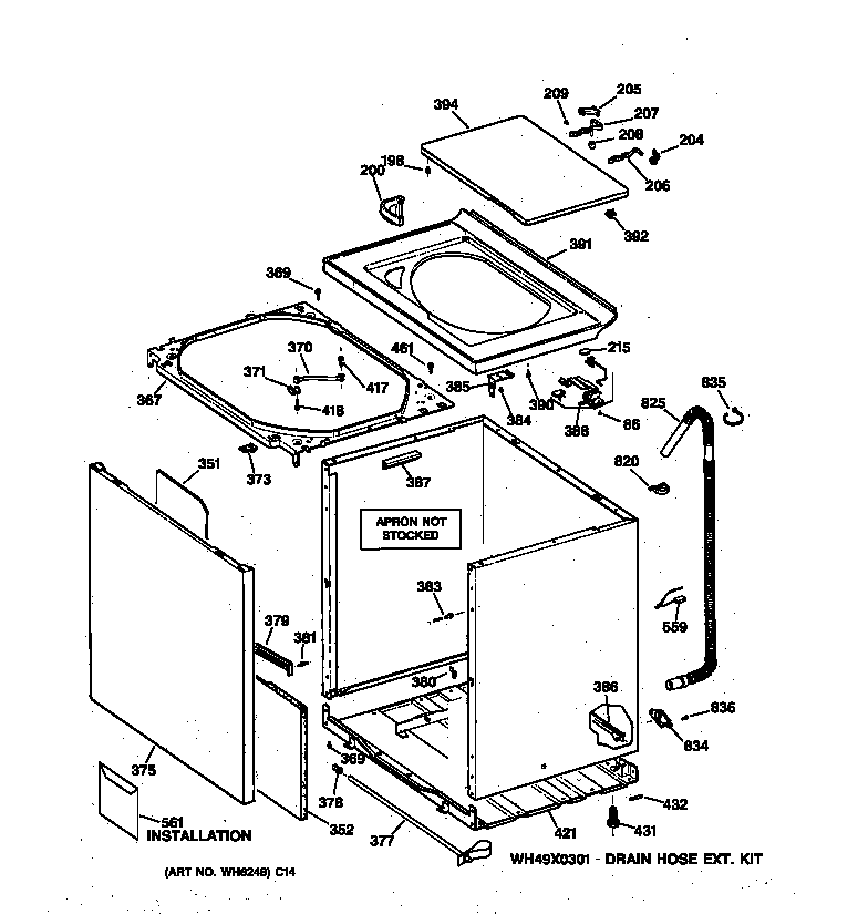 GE WPSR4130W1WW cabinet, cover & front panel diagram