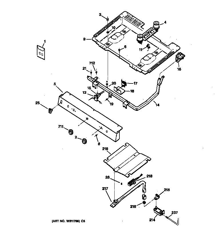 GE LGB128PEB1WW gas & burner parts diagram