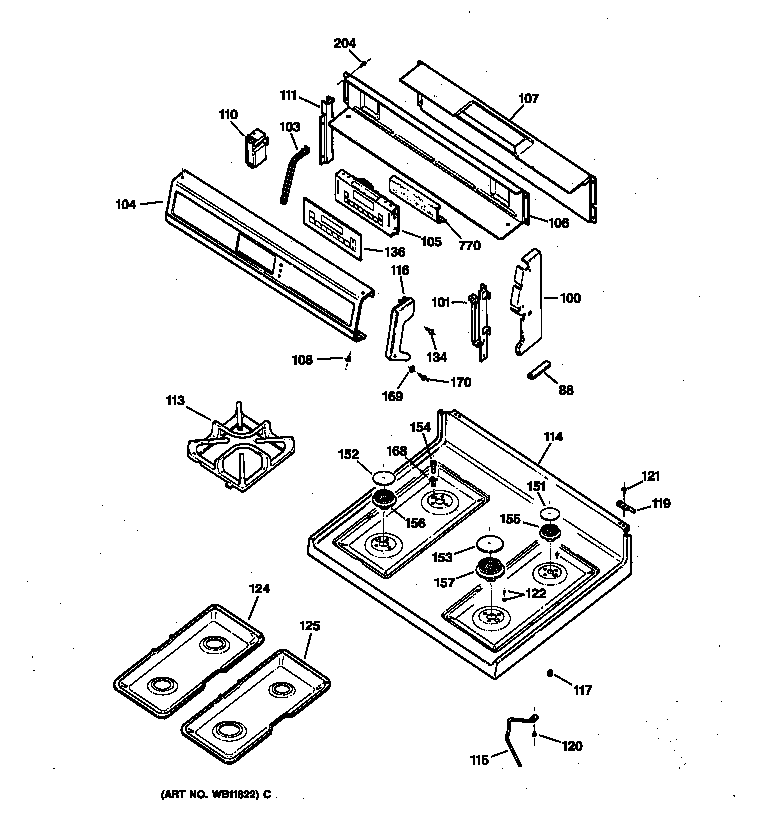 Kenmore 36275786892 control panel & cooktop diagram