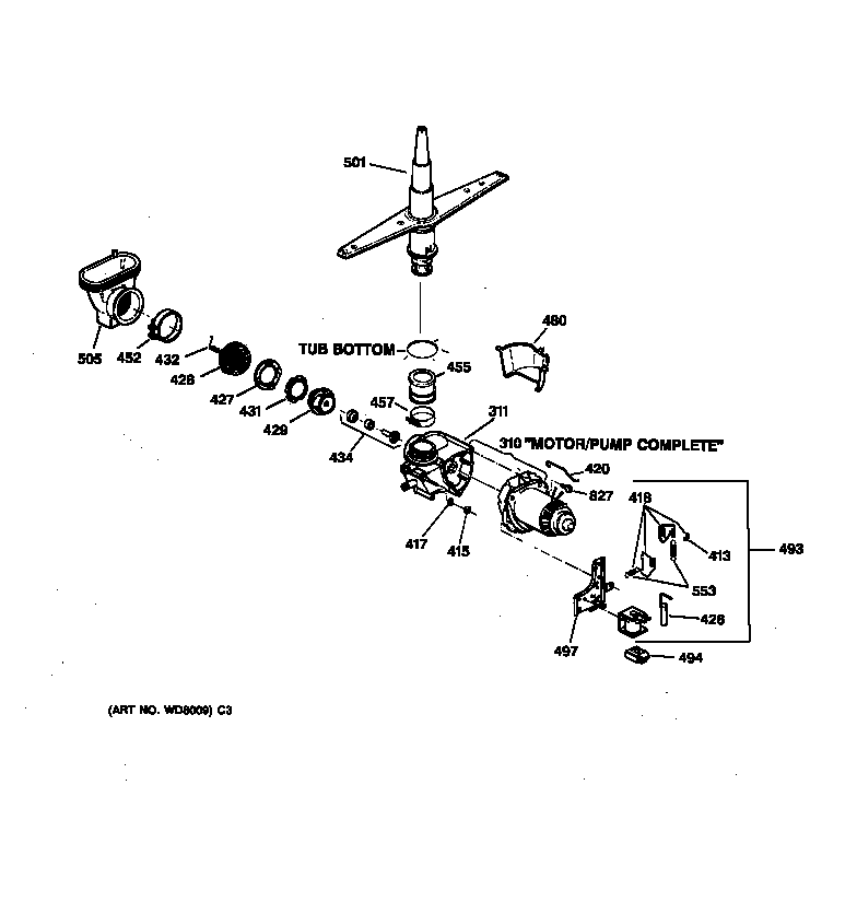Hotpoint HDA900X-72BA motor-pump mechanism diagram
