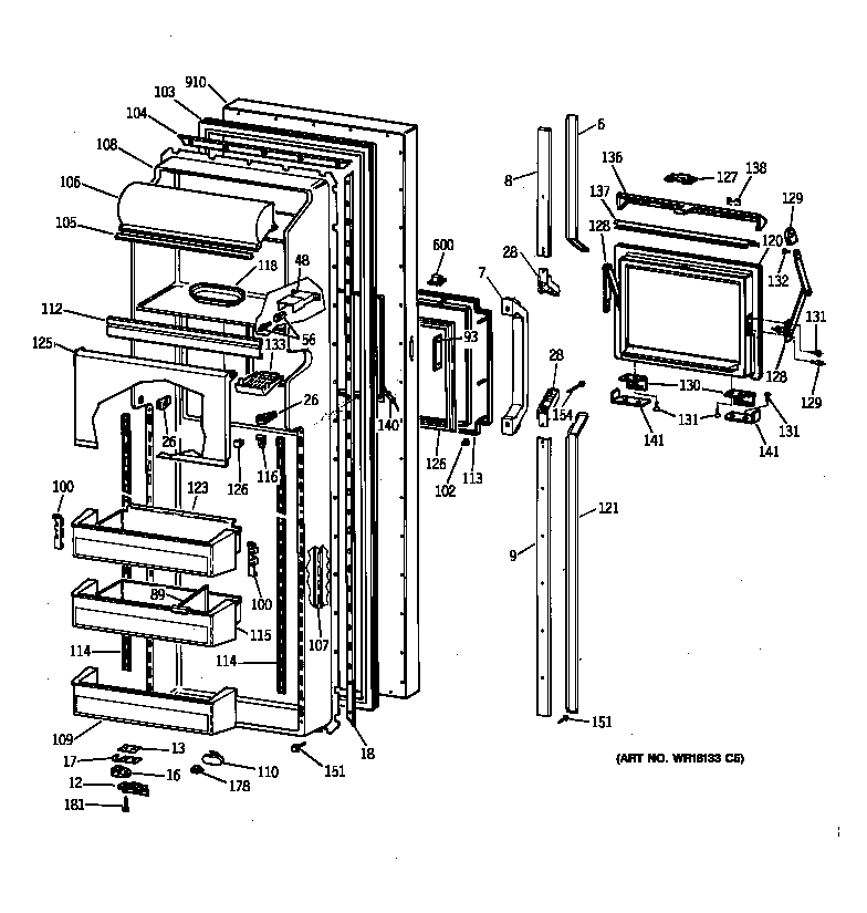Hotpoint CSK27PFXDAA fresh food door diagram