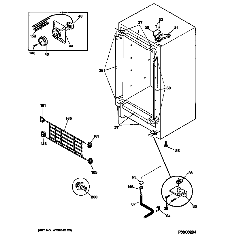 GE FUM14SAARWH cabinet diagram