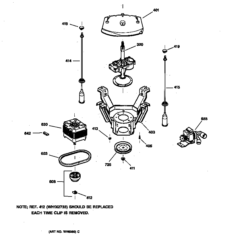 GE WPSR3100W1AA suspension, pump & drive components diagram