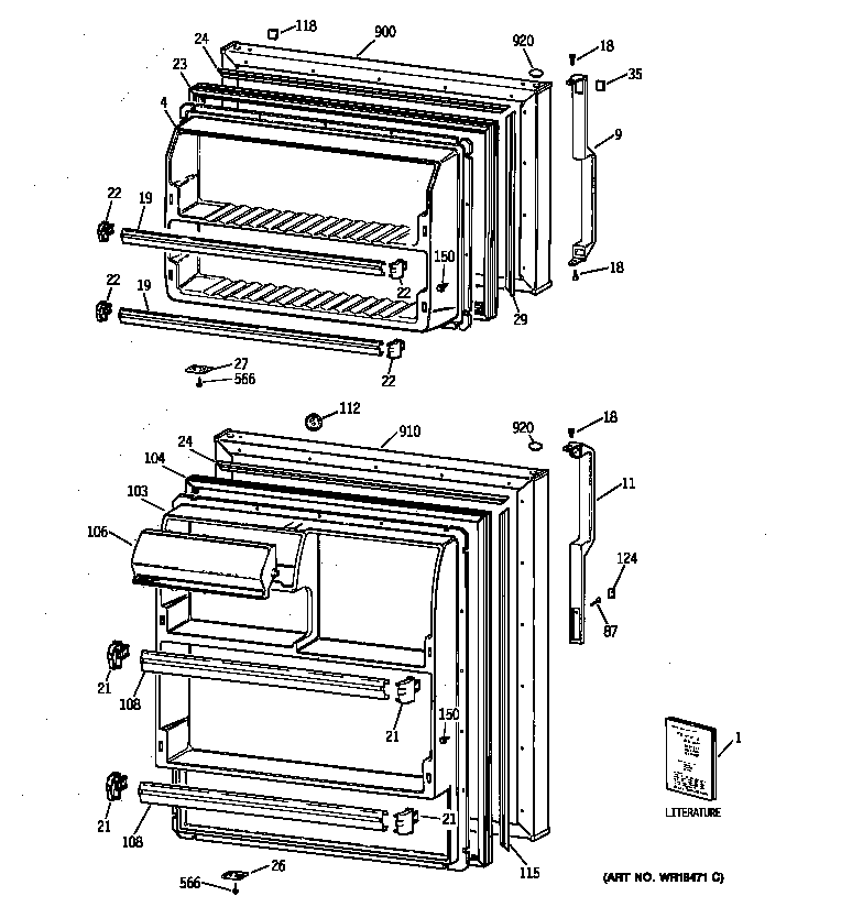 GE TBZ16SACDRWW doors diagram
