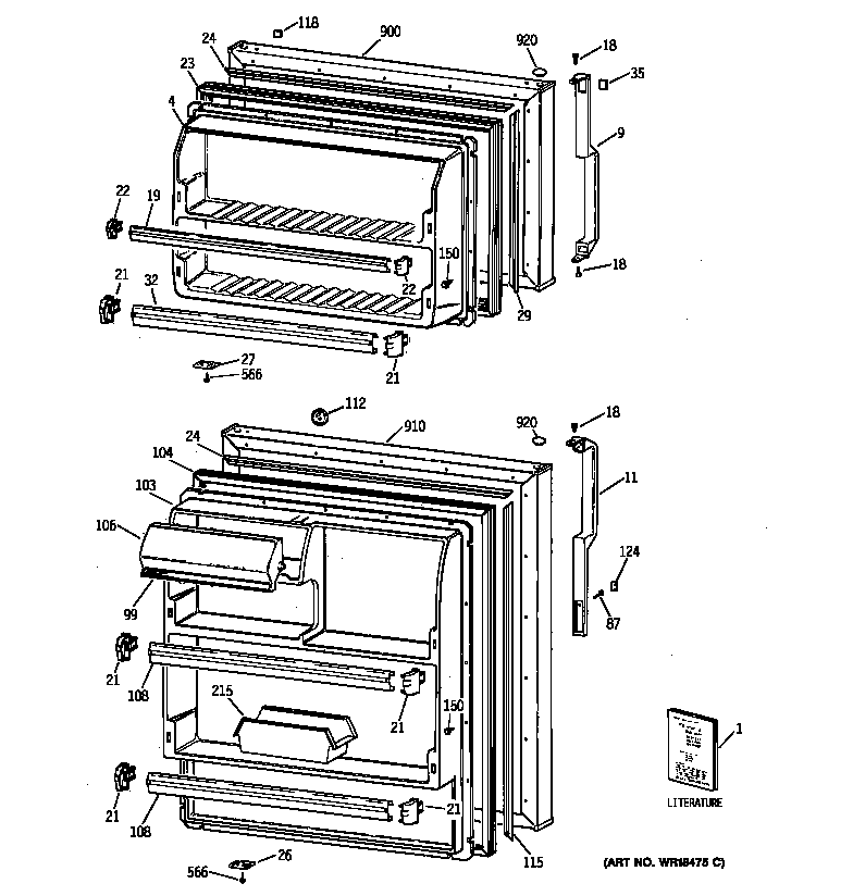 GE TBT18SABNRAA doors diagram