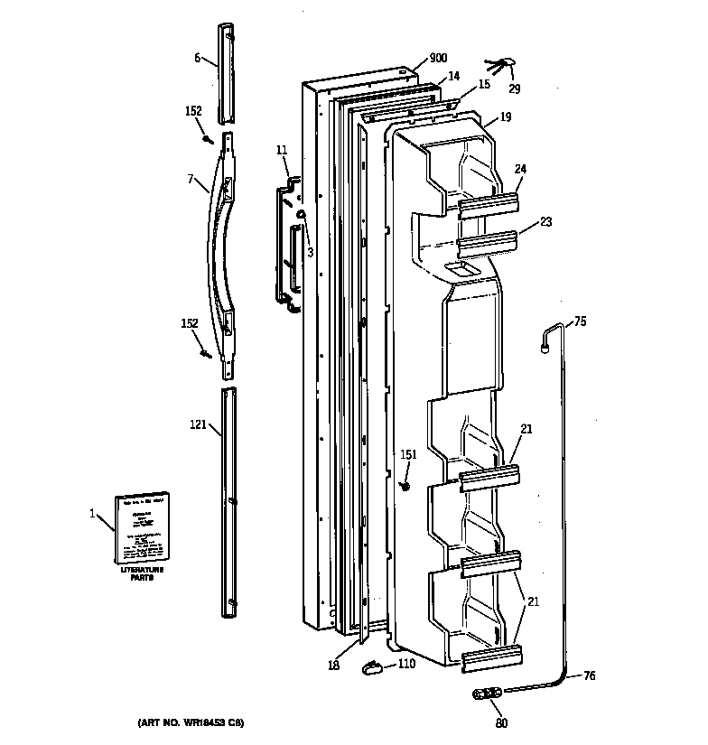 GE TFX20JRBEWH freezer door diagram