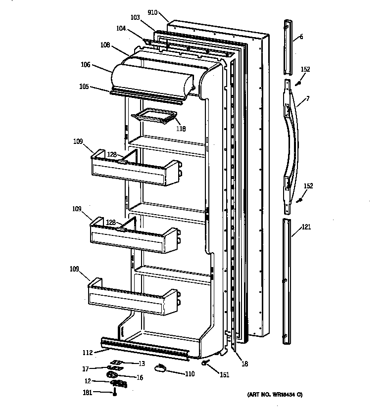 GE TFX20JRBEWH fresh food door diagram