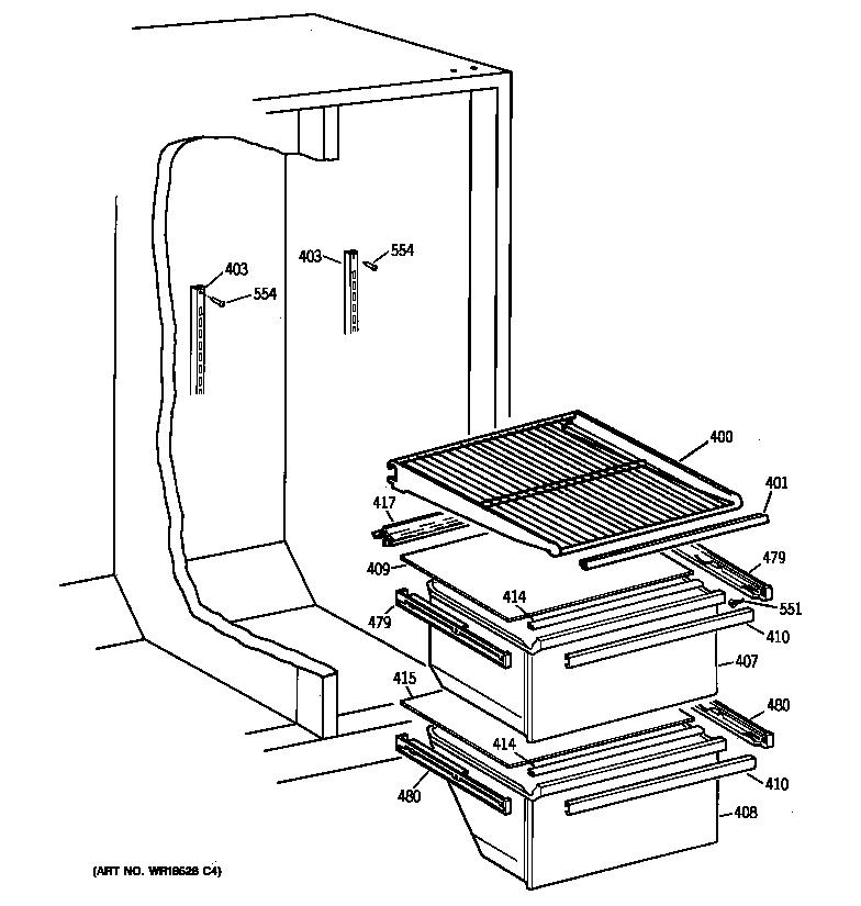 GE TFX20SABEAA fresh food section diagram