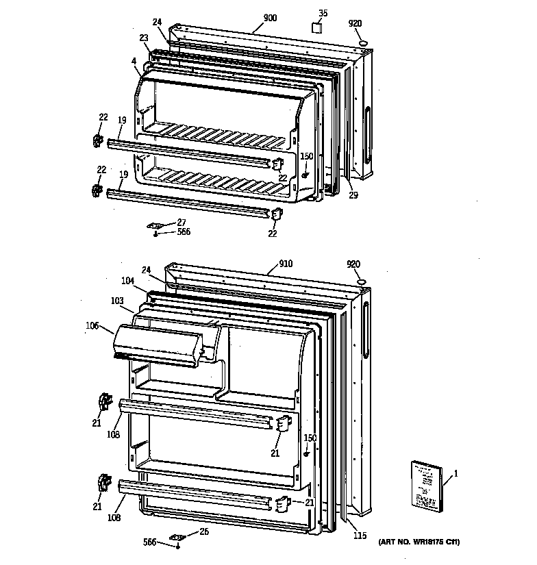 GE TBX16SYBSLAA doors diagram