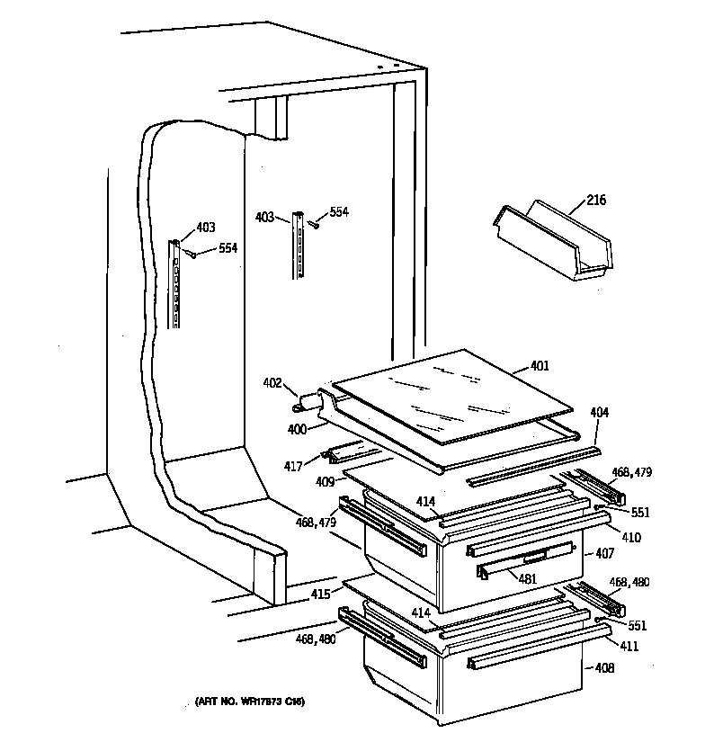GE TFX22JABEAA fresh food section diagram