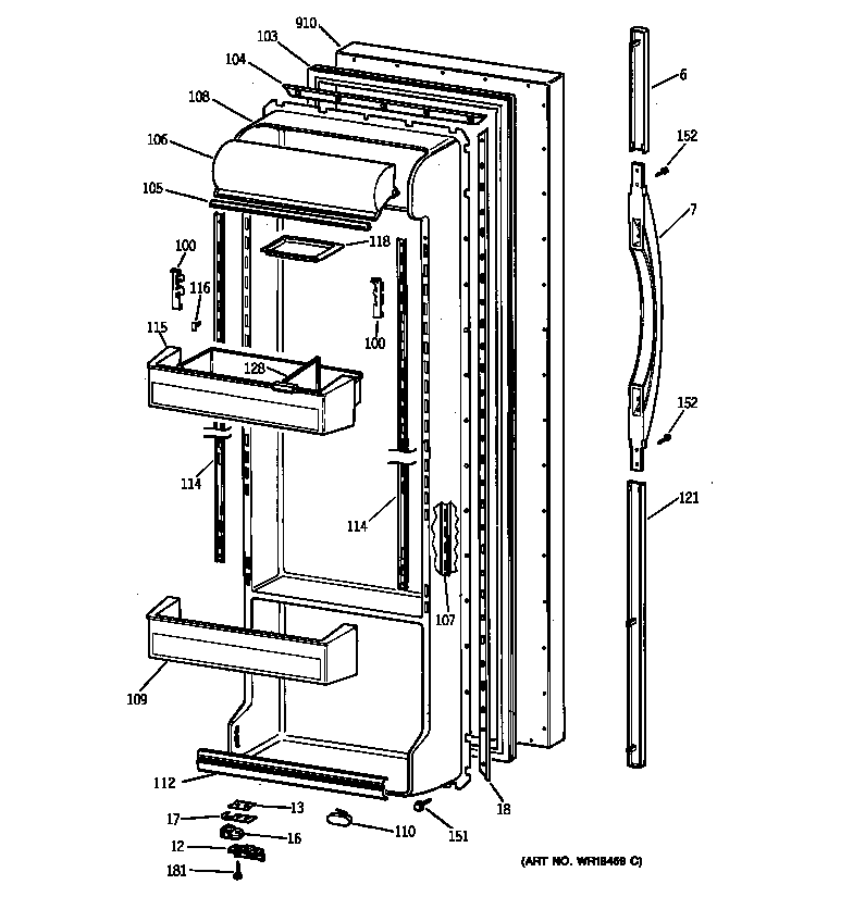 GE TFX22KRCEWW fresh food door diagram