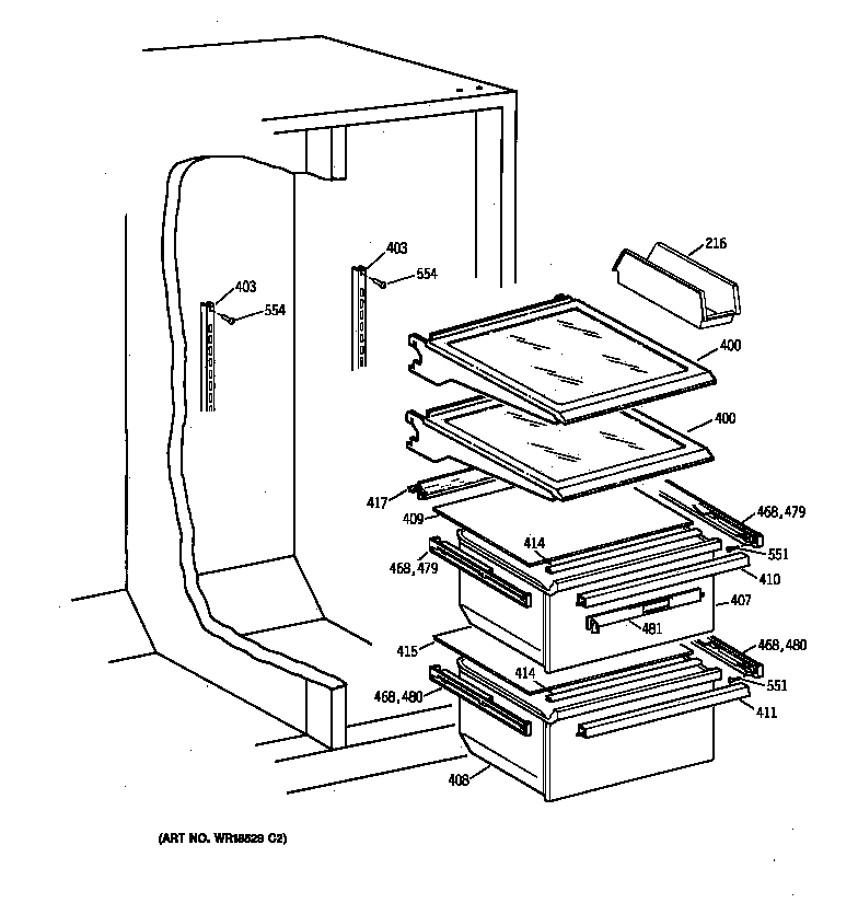 GE TFX22KRCEWW fresh food section diagram