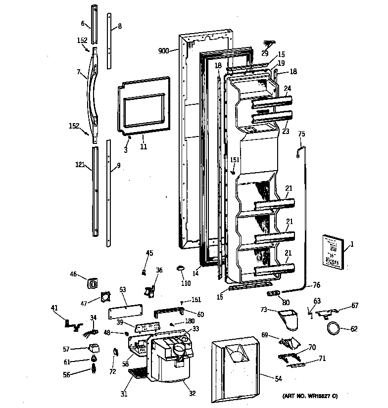 GE TFX22PPBEBB freezer door diagram