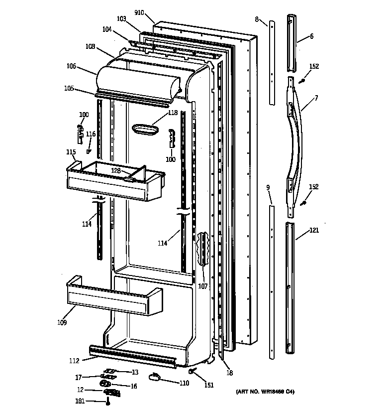 GE TFX22PRBEBB fresh food door diagram