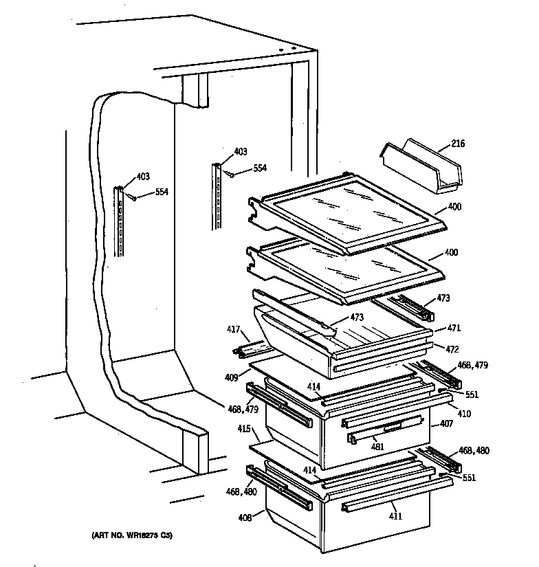 GE TFX22QRCEAA fresh food section diagram