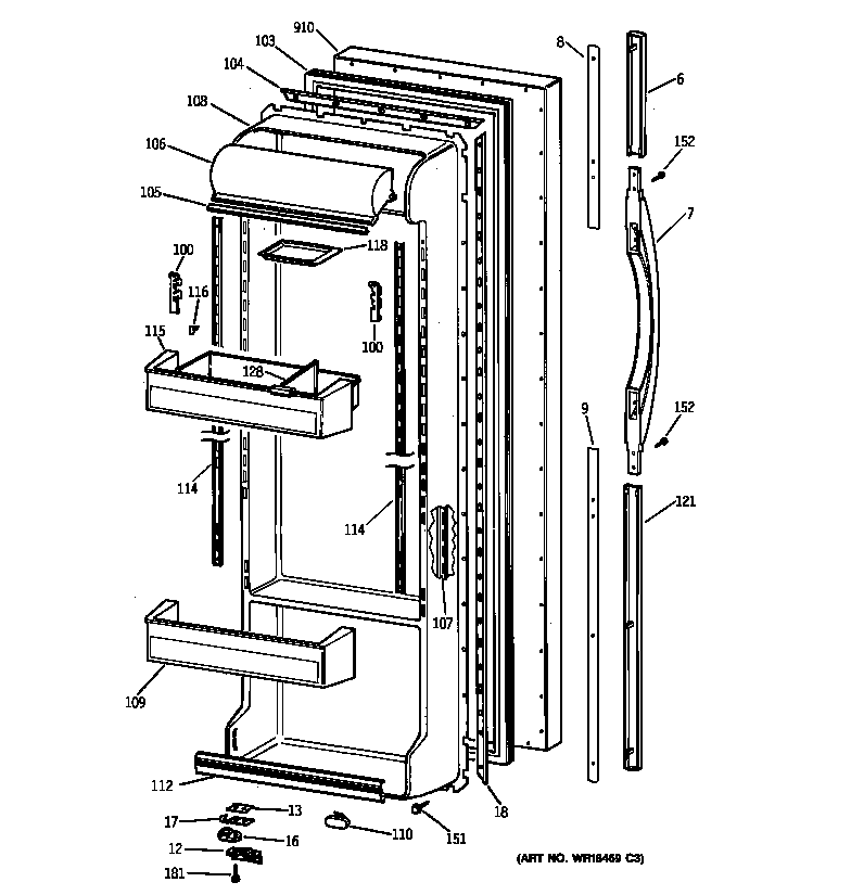 GE TFX25CRBEAA fresh food door diagram