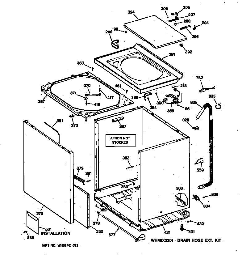 GE WPSL3120W2WW cabinet, cover & front panel diagram