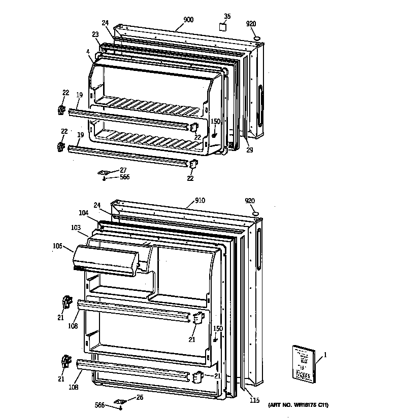 GE TBX14SYBNRAA doors diagram