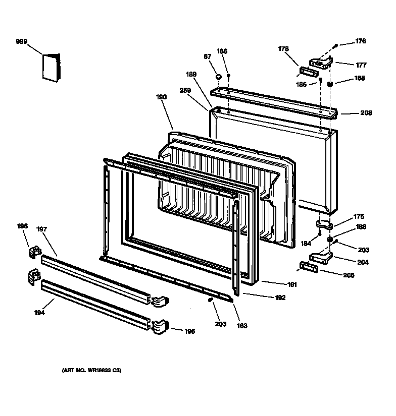 GE TCX18IACBRWW freezer door diagram