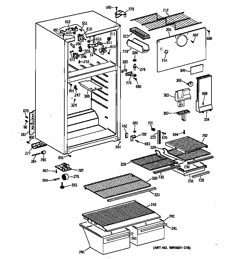 GE TBX18SYBNRAA cabinet diagram