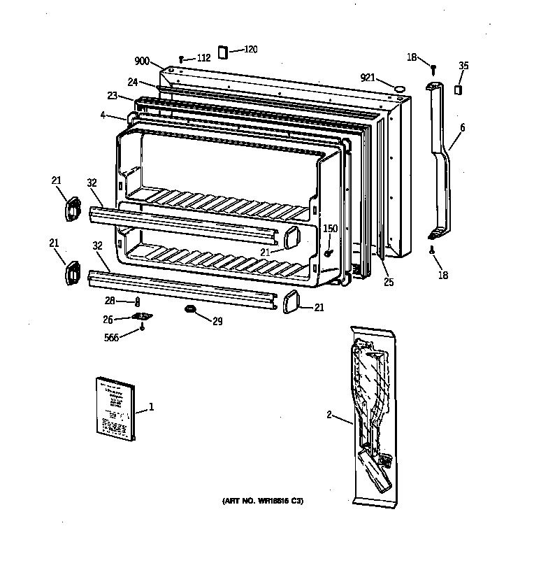GE TBG18JABURAA freezer door diagram