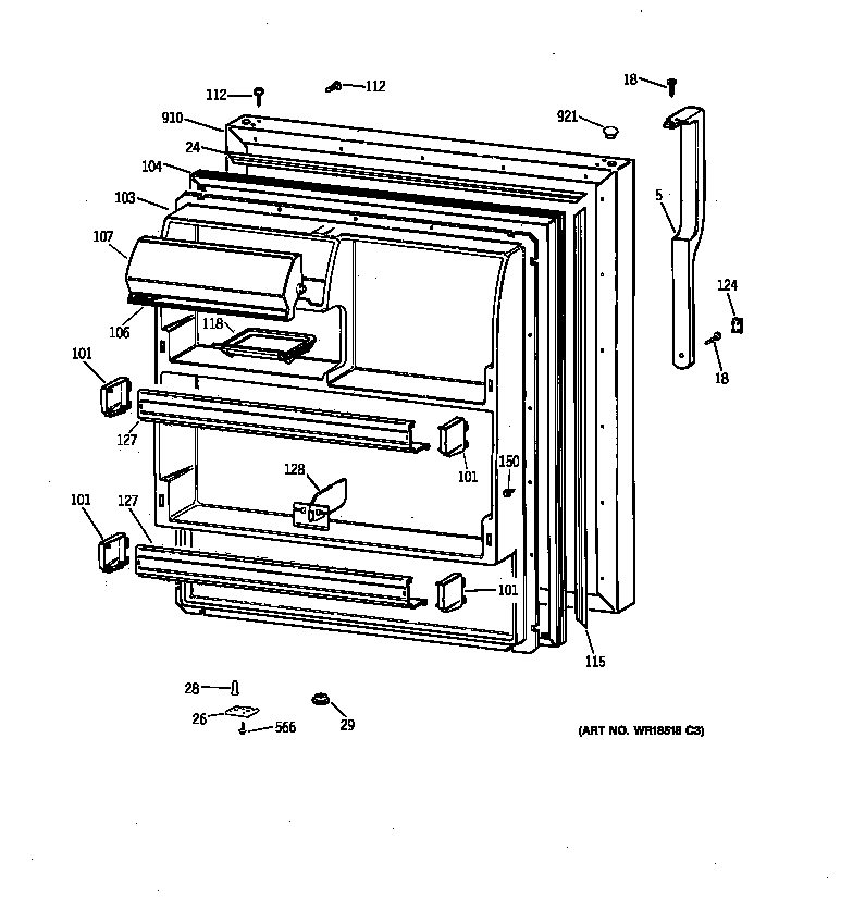 GE TBG18JABURAA fresh food door diagram