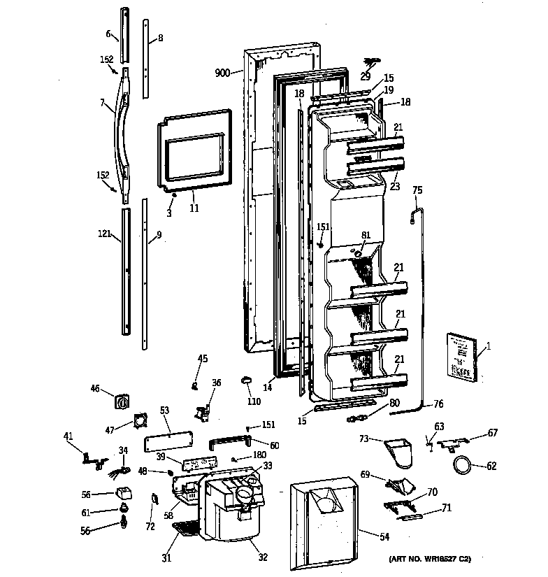 GE TFX25PPBECC freezer door diagram