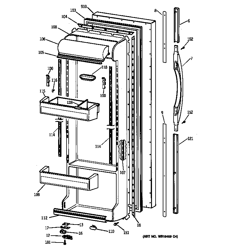 GE TFX25PPBECC fresh food door diagram