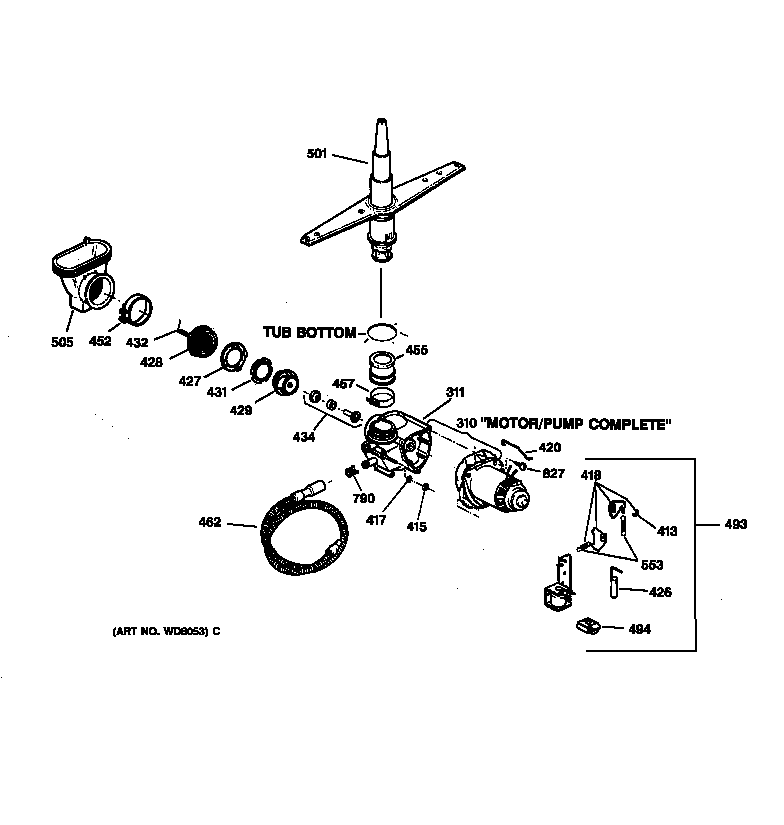 Kenmore 36314072794 motor-pump mechanism diagram