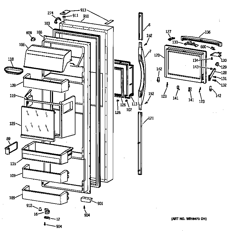 Kenmore 36358895896 fresh food door diagram