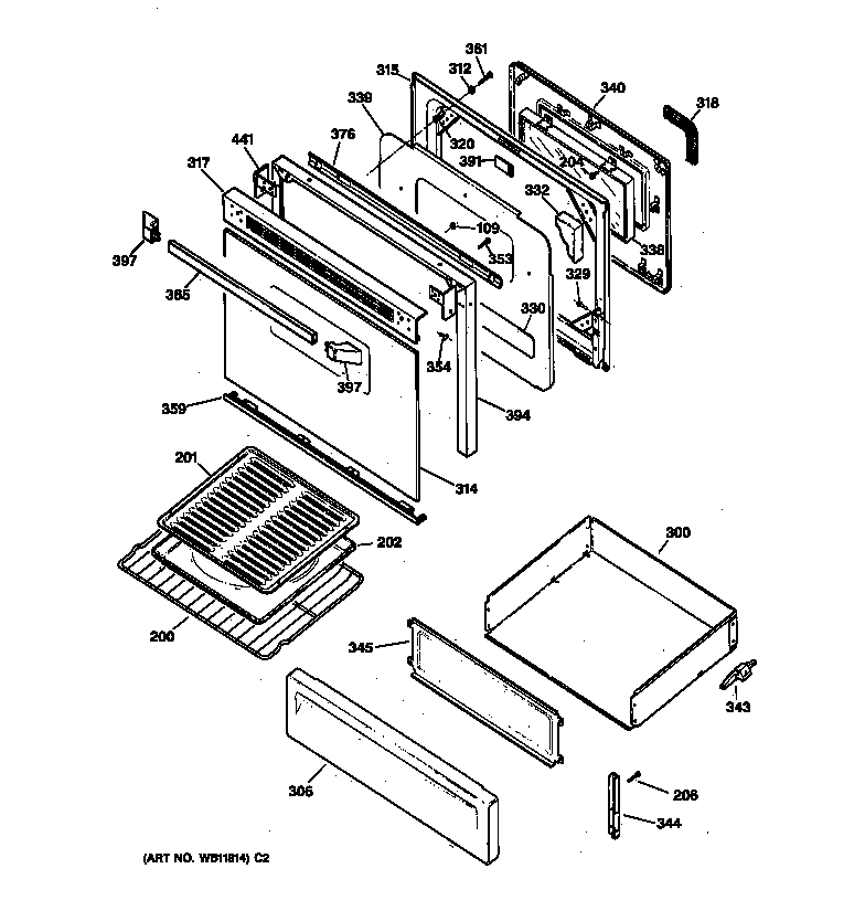 GE JGBP26BEA2WH door & drawer parts diagram
