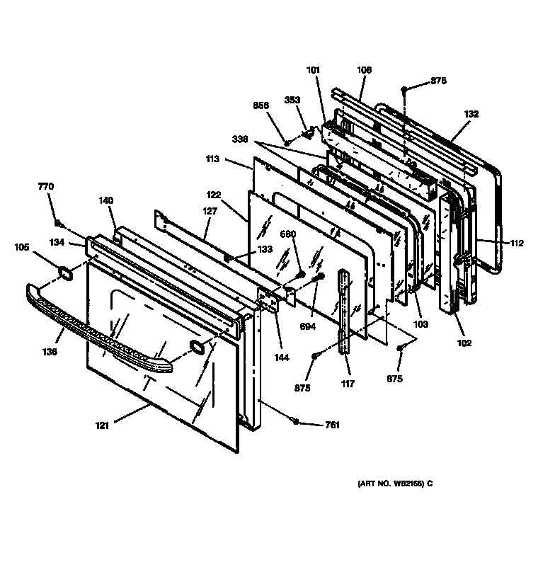 GE JTP45BA2BB oven door diagram