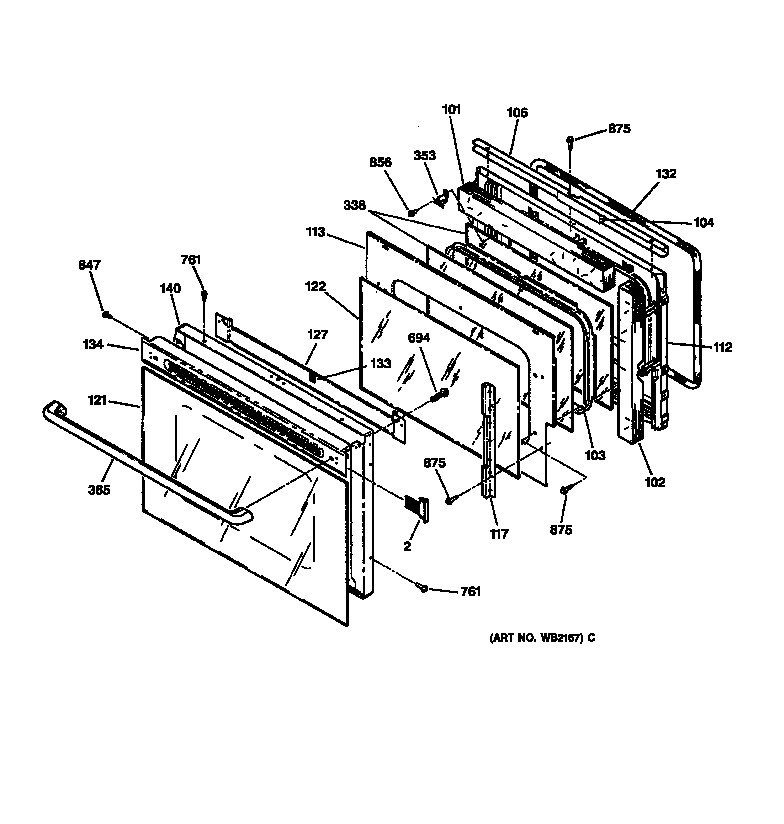 GE ZET737BA2BB oven door diagram