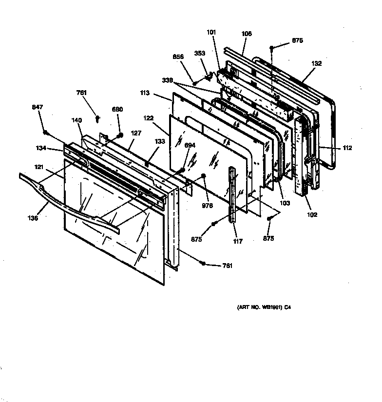 GE JTP56BA1BB oven door diagram