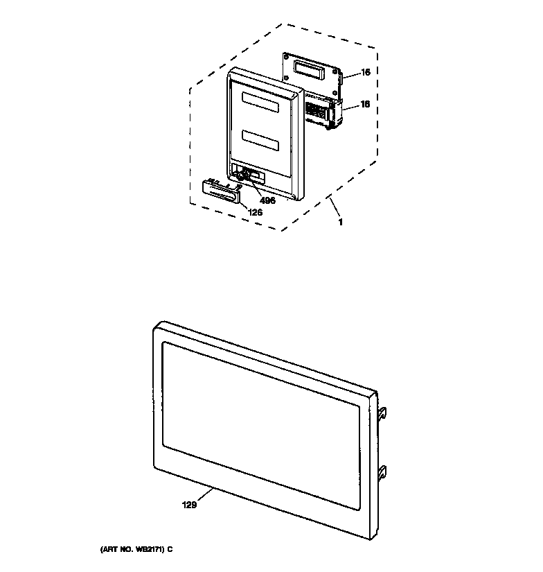 GE JTP95BA1BB microwave control panel & door diagram