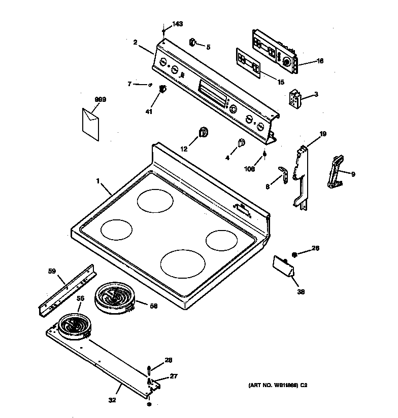 Hotpoint RB585BB1AD control panel & cooktop diagram