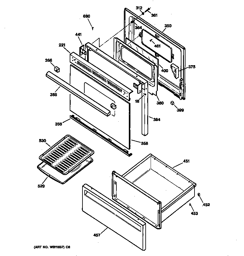 Hotpoint RB585BB1AD door & drawer parts diagram