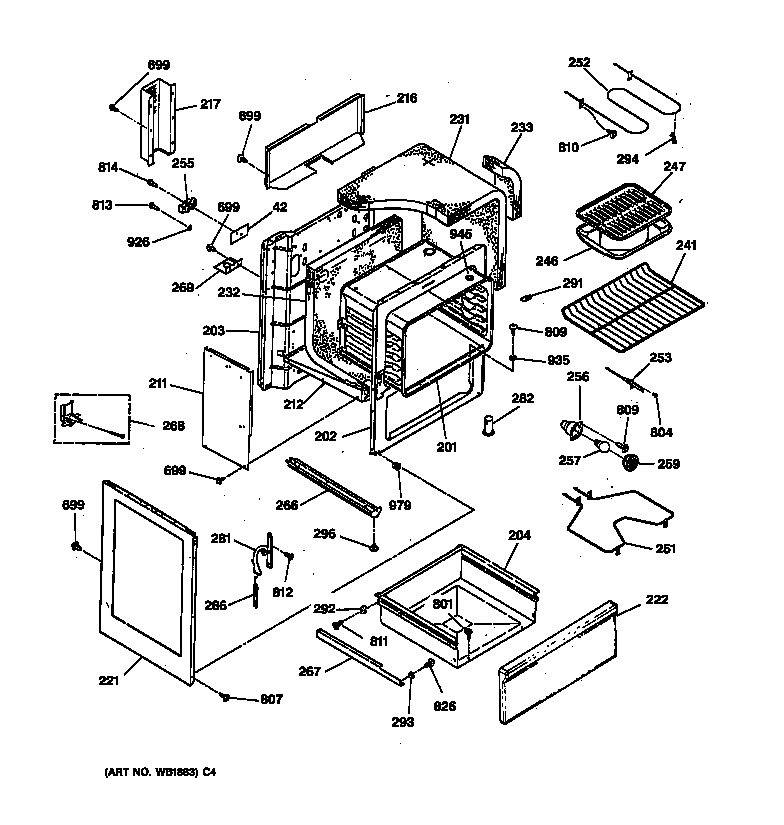 GE LEB316GT5AD body & drawer parts diagram