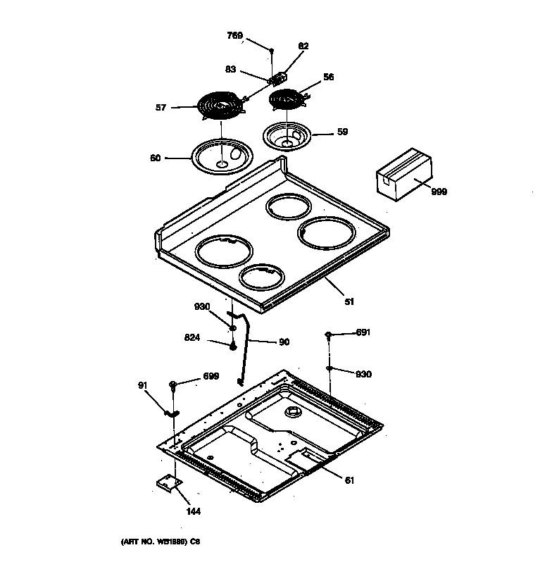 GE LEB327GT5WW cooktop diagram