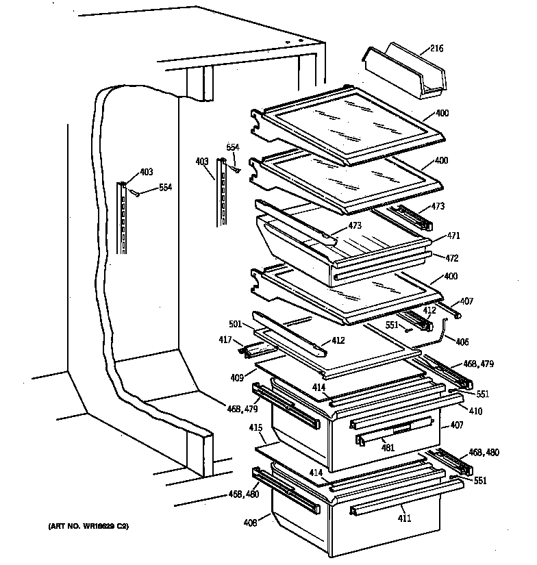 Kenmore 36359572996 fresh food shelves diagram