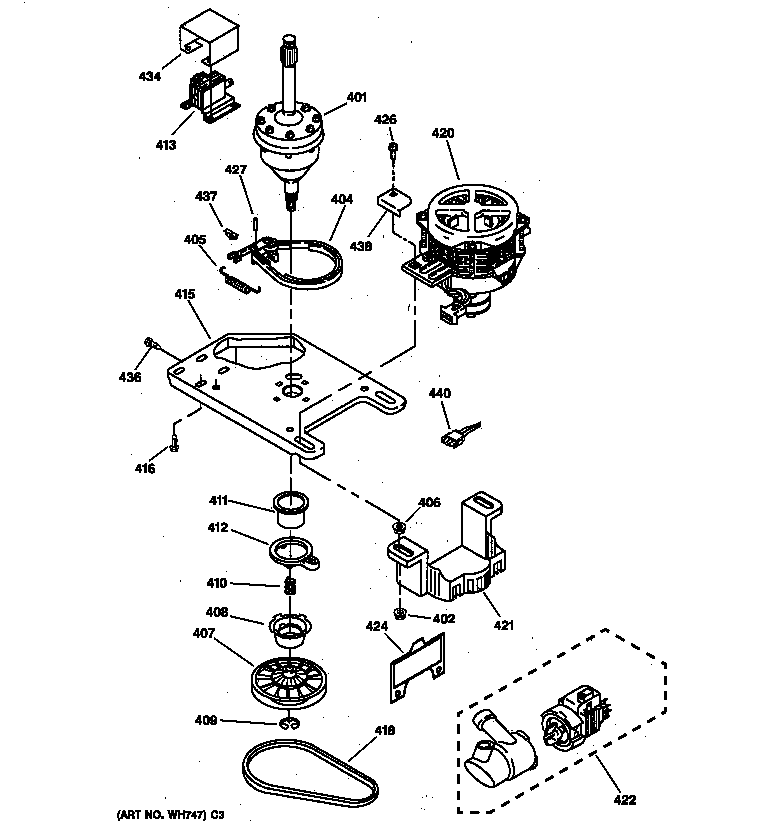 GE WSKP2060T1WB brake, clutch, gearcase, motor & pump parts diagram