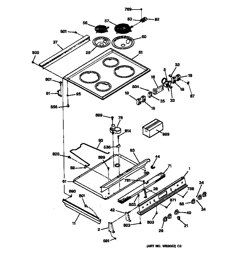 GE JSS26BW2BB control panel & cooktop diagram