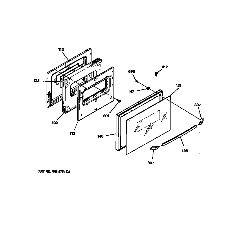 GE JSS26BW2BB door parts diagram